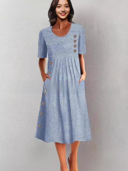 Long Sleeveless Pocket Dress with Buttons