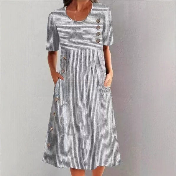 Long Sleeveless Pocket Dress with Buttons