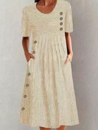 Long Sleeveless Pocket Dress with Buttons