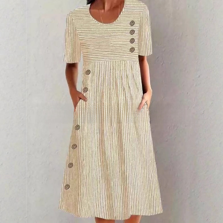 Long Sleeveless Pocket Dress with Buttons