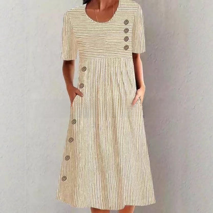 Long Sleeveless Pocket Dress with Buttons