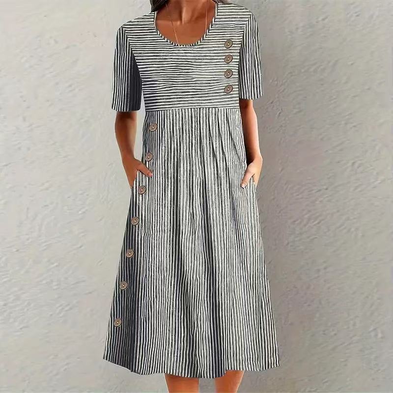 Long Sleeveless Pocket Dress with Buttons