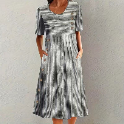 Long Sleeveless Pocket Dress with Buttons