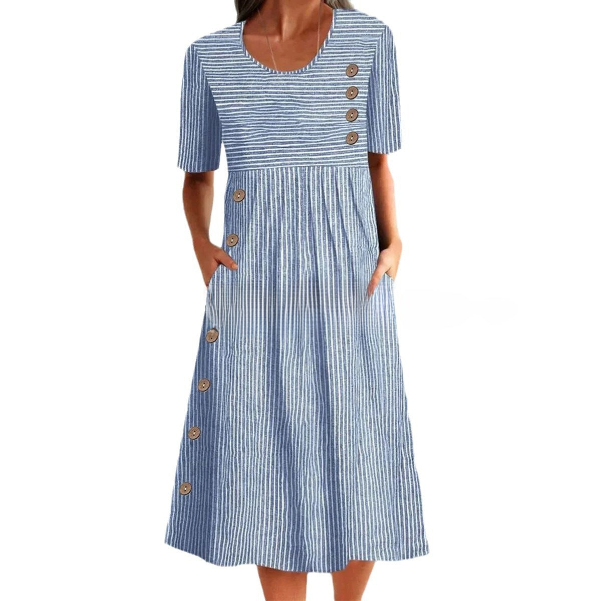 Long Sleeveless Pocket Dress with Buttons