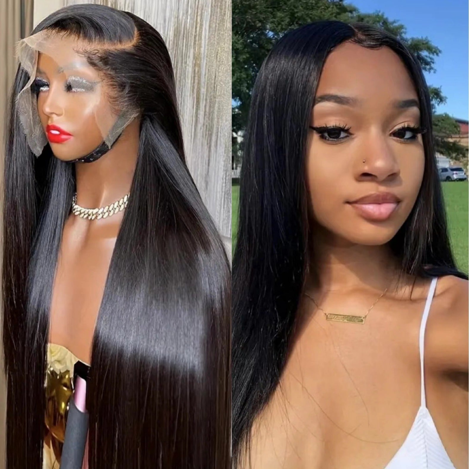 Long Straight Synthetic Hair Wig with Front Lace