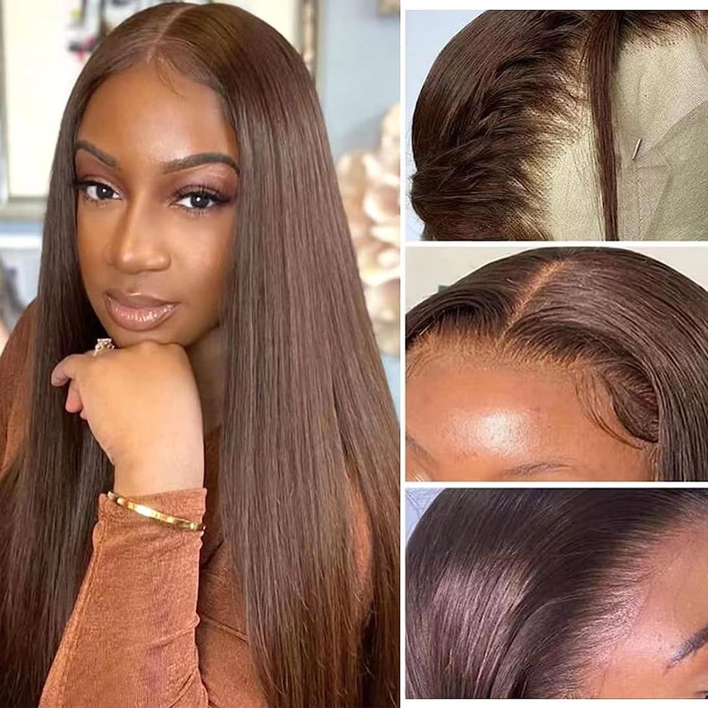 Long Straight Synthetic Hair Wig with Front Lace