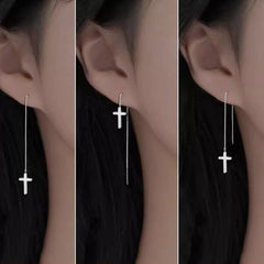 Cross Ear Line White Gold