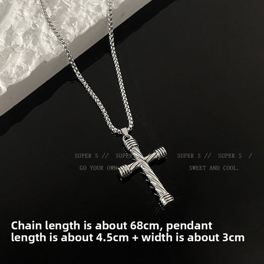 Long Titanium Steel Cross Pendant Necklace