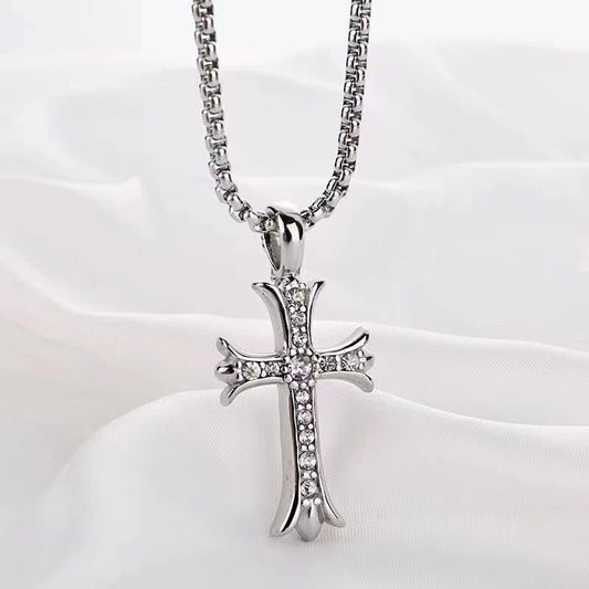 Long Titanium Steel Cross Pendant Necklace