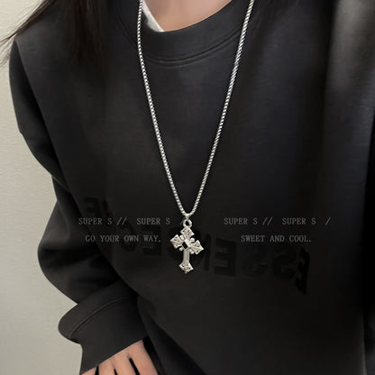 Long Titanium Steel Cross Pendant Necklace