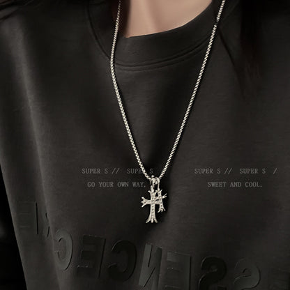 Long Titanium Steel Cross Pendant Necklace