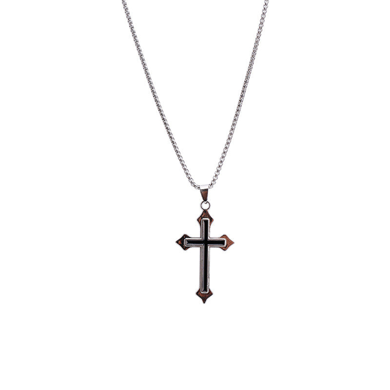 Long Titanium Steel Cross Pendant Necklace