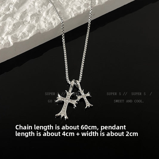 Long Titanium Steel Cross Pendant Necklace