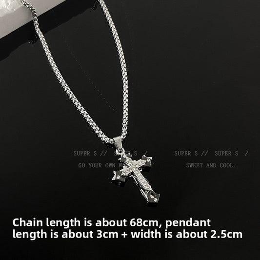 Long Titanium Steel Cross Pendant Necklace