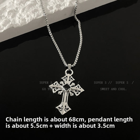 Long Titanium Steel Cross Pendant Necklace