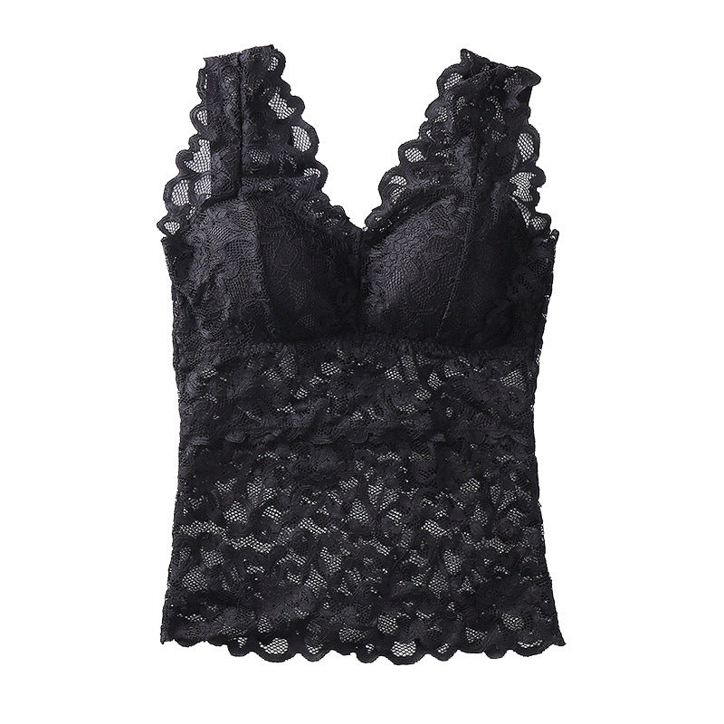 Long V-neck wide strap strap bra