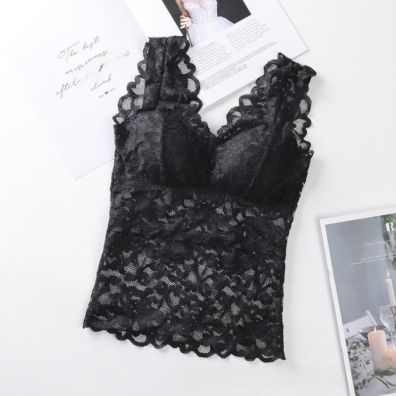 Long V-neck wide strap strap bra