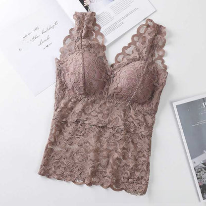 Long V-neck wide strap strap bra