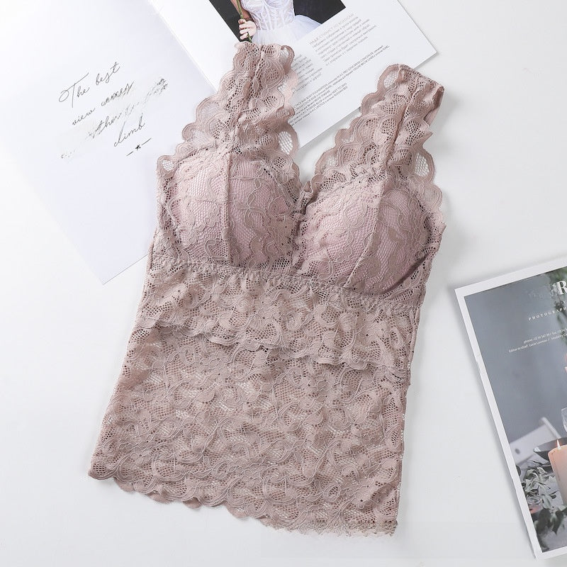 Long V-neck wide strap strap bra