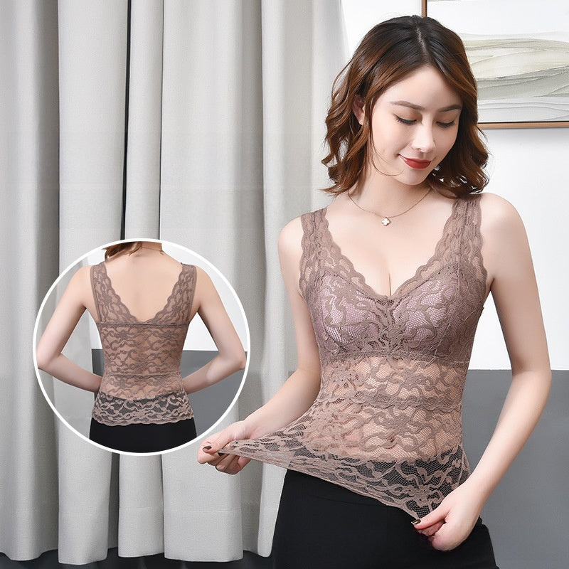 Long V-neck wide strap strap bra