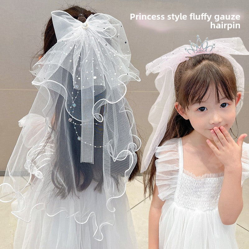 Long veil princess crown photo hairpin