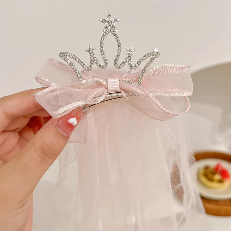 Long veil princess crown photo hairpin