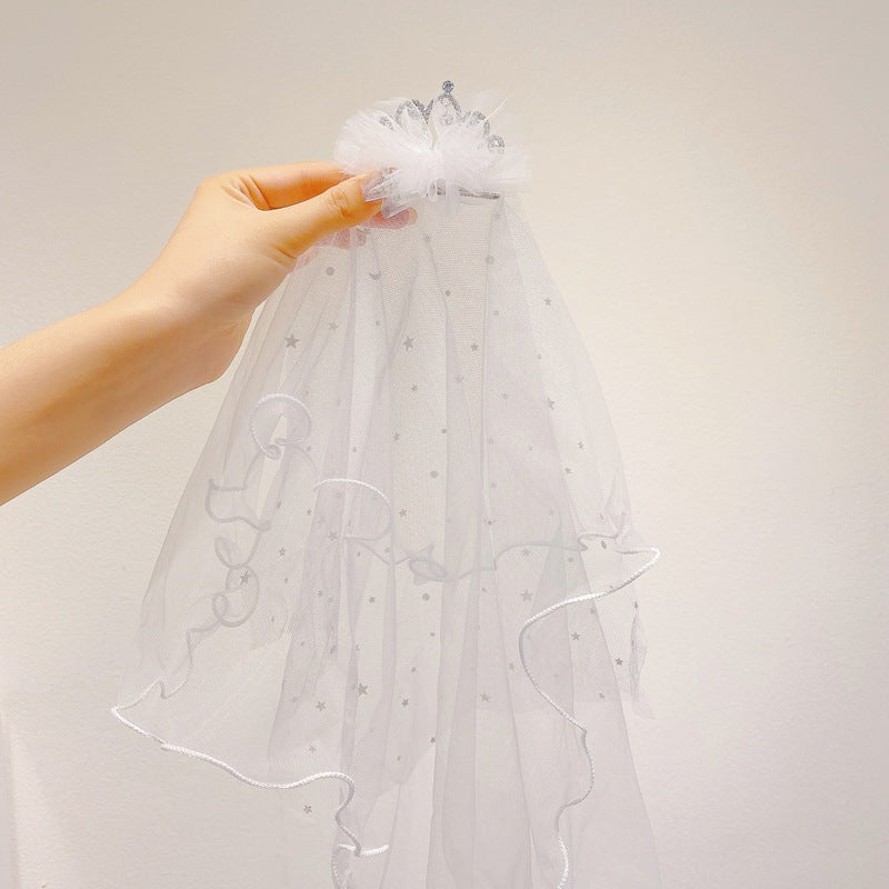 Long veil princess crown photo hairpin