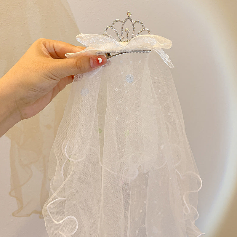 Long veil princess crown photo hairpin