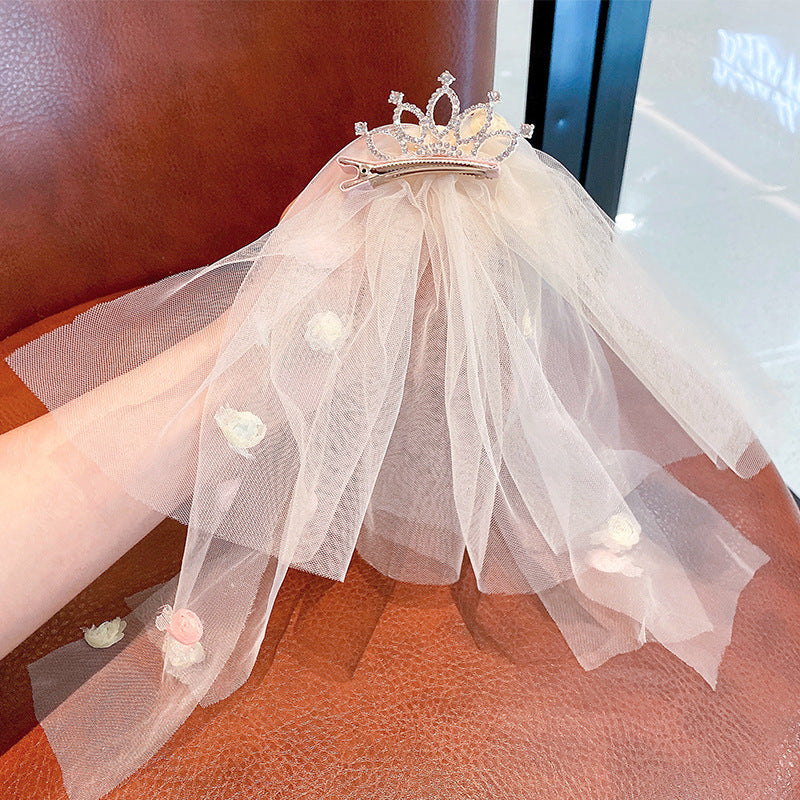 Long veil princess crown photo hairpin