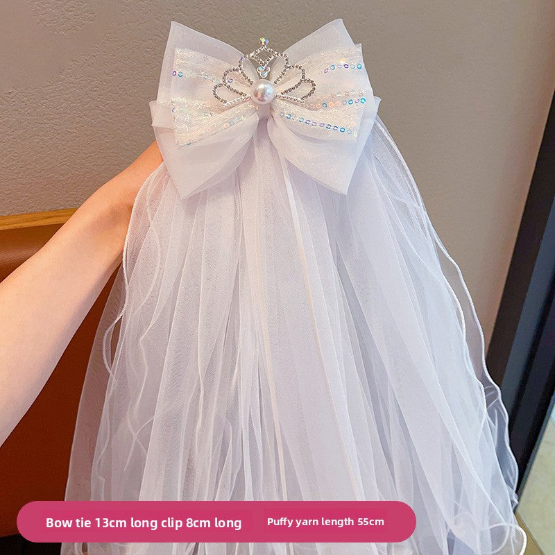 Long veil princess crown photo hairpin
