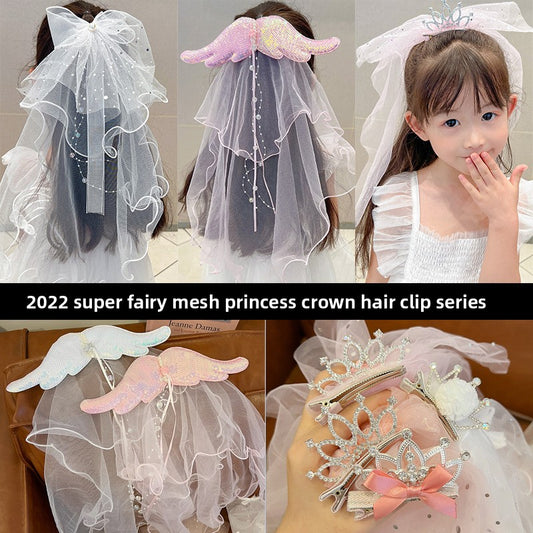 Long veil princess crown photo hairpin