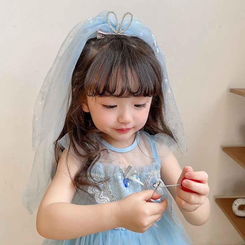 Long veil princess crown photo hairpin