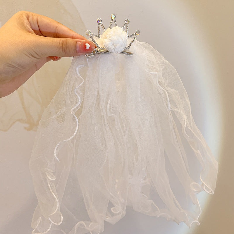 Long veil princess crown photo hairpin