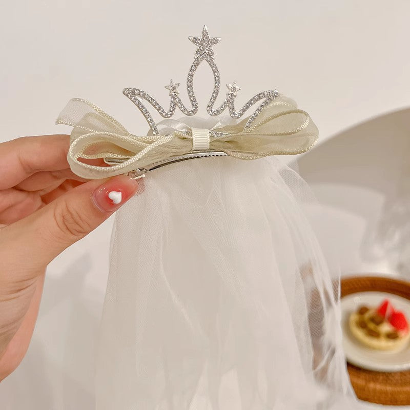 Long veil princess crown photo hairpin