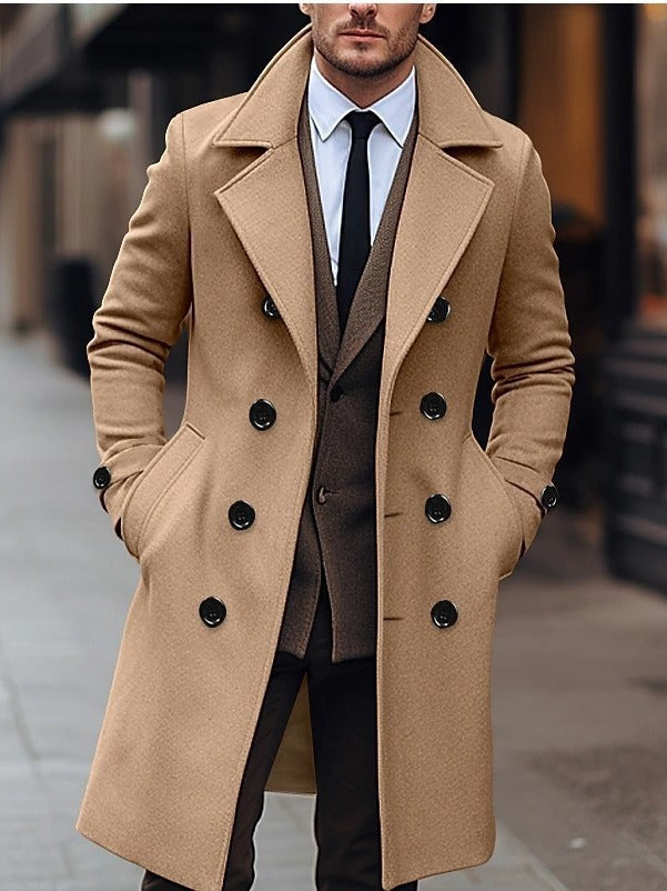 Long Woolen Coat Double-Breasted Trench Coat