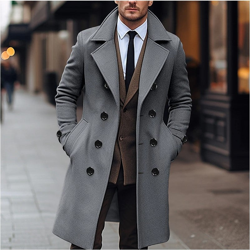 Long Woolen Coat Double-Breasted Trench Coat