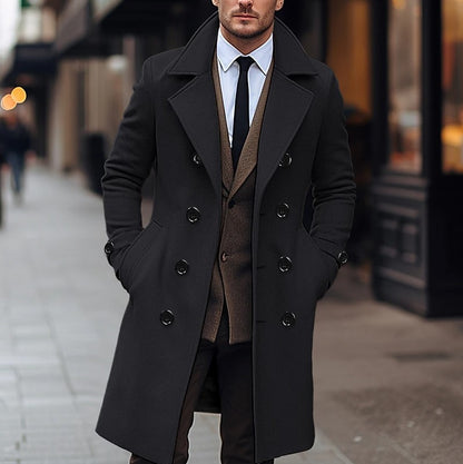 Long Woolen Coat Double-Breasted Trench Coat