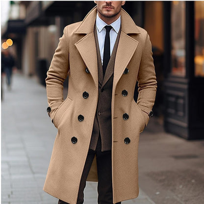 Long Woolen Coat Double-Breasted Trench Coat
