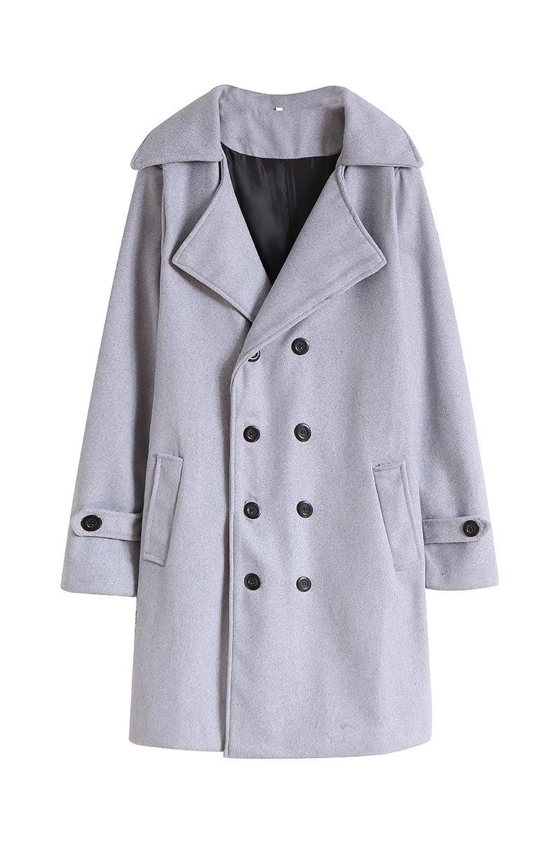 Long Woolen Coat Double-Breasted Trench Coat