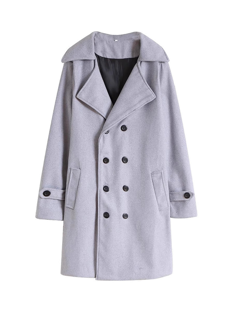 Long Woolen Coat Double-Breasted Trench Coat