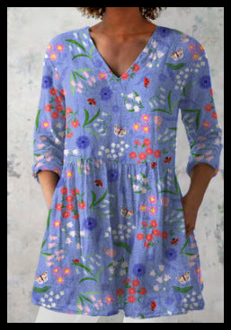 Loose and Comfortable Digital Print, Round Neck Short-Sleeve Women's Style