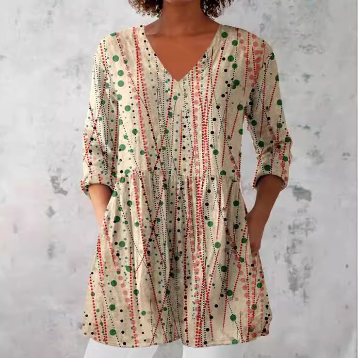 Loose and comfortable women's short-sleeve round-neck top with digital print