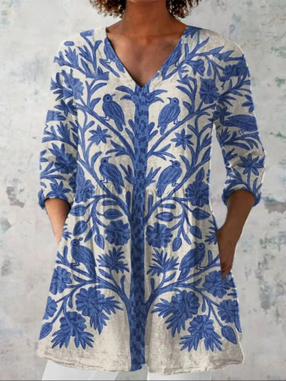 Loose and comfortable women's short-sleeve round-neck top with digital print