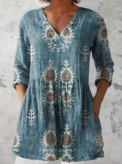 Loose and comfortable women's short-sleeve round-neck top with digital print