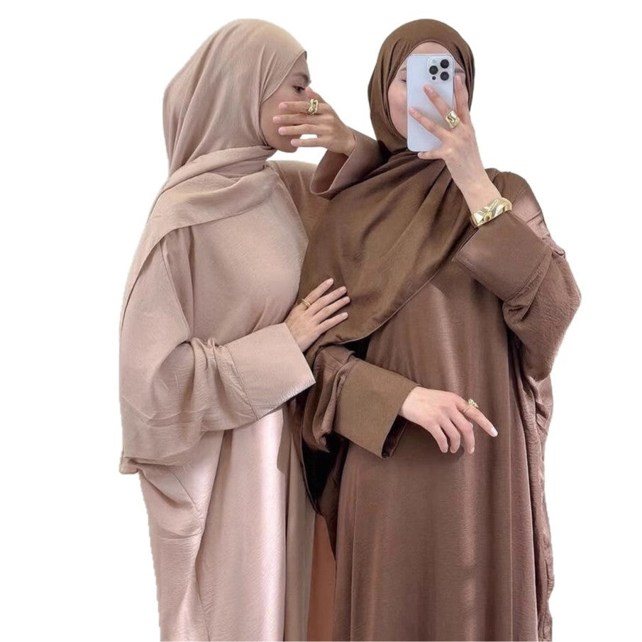 Loose and elegant solid-color long robe with headscarf dress