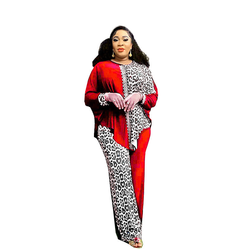 Loose batwing sleeve leopard print suit