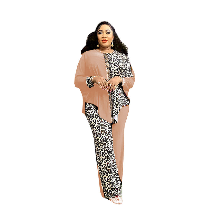 Loose batwing sleeve leopard print suit