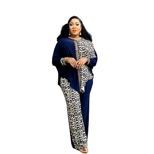 Loose batwing sleeve leopard print suit