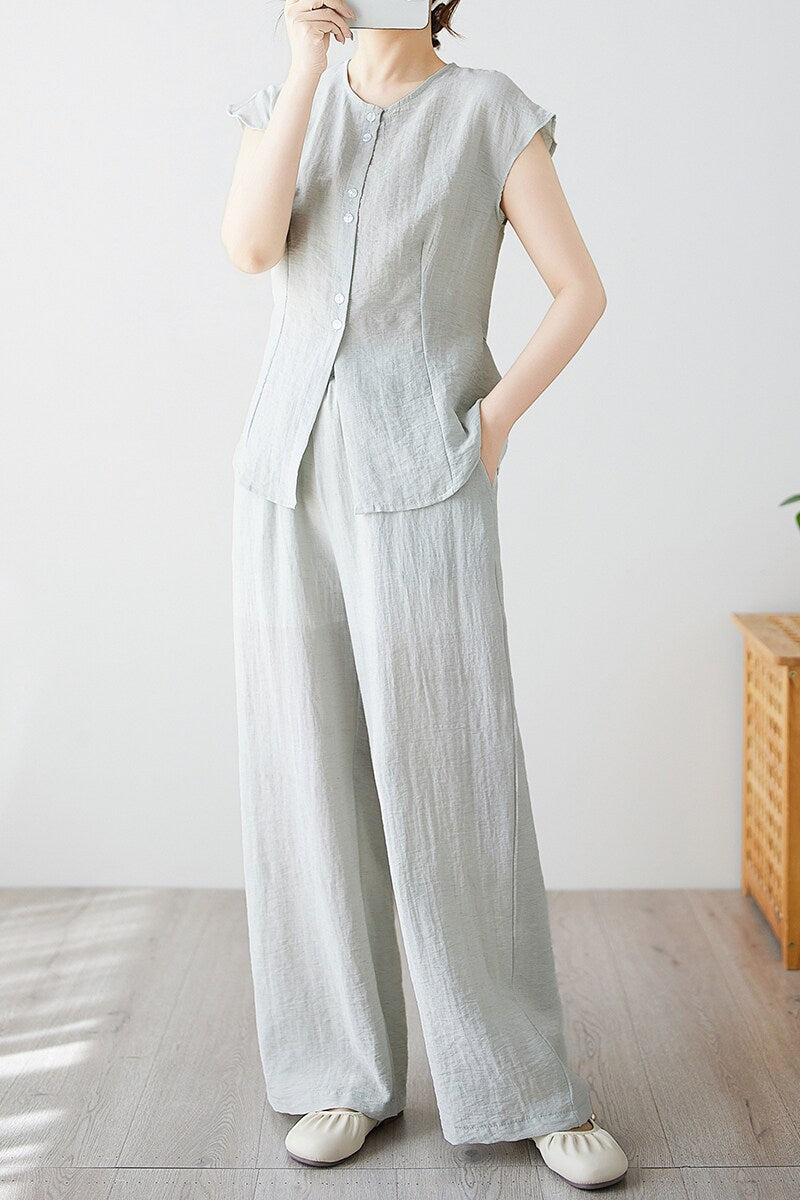 Loose Casual Long Pants Two-Piece Set for Women