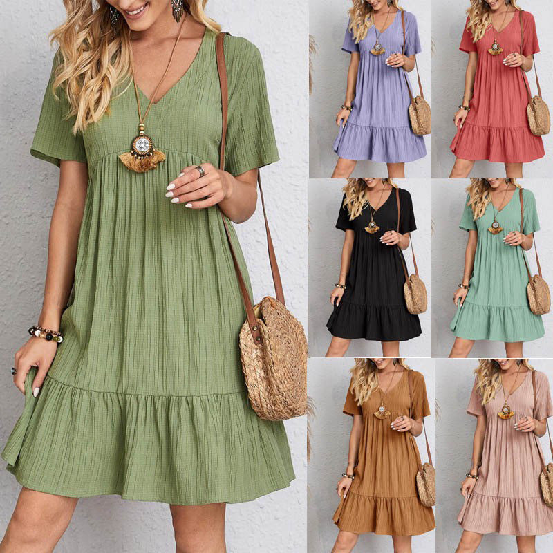 Loose Casual Short Sleeve V-Neck Flowy Dress
